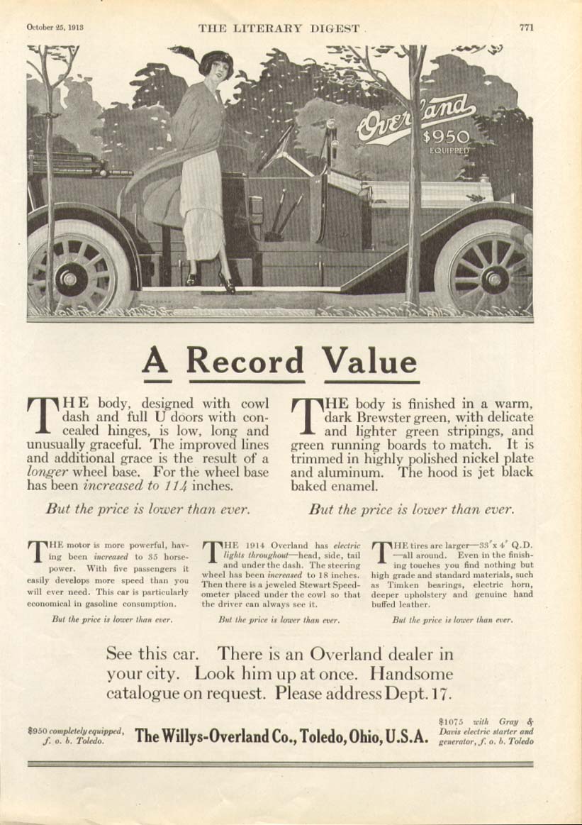 Image for A Record Value Willys-Overland $950 ad 1914