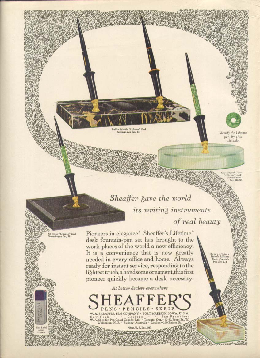 Image for Writing instruments real beauty Sheaffer's pen ad 1928