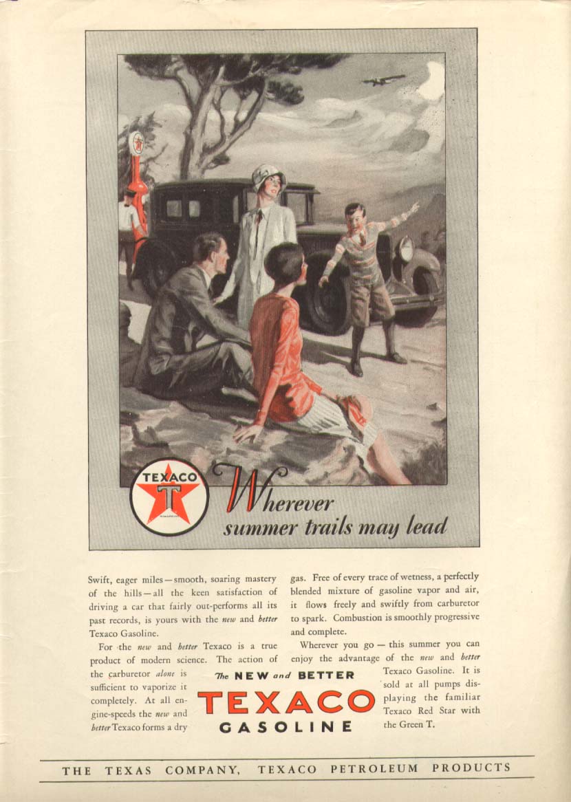 Image for Texaco Gasoline Wherever summer trails may lead ad 1928