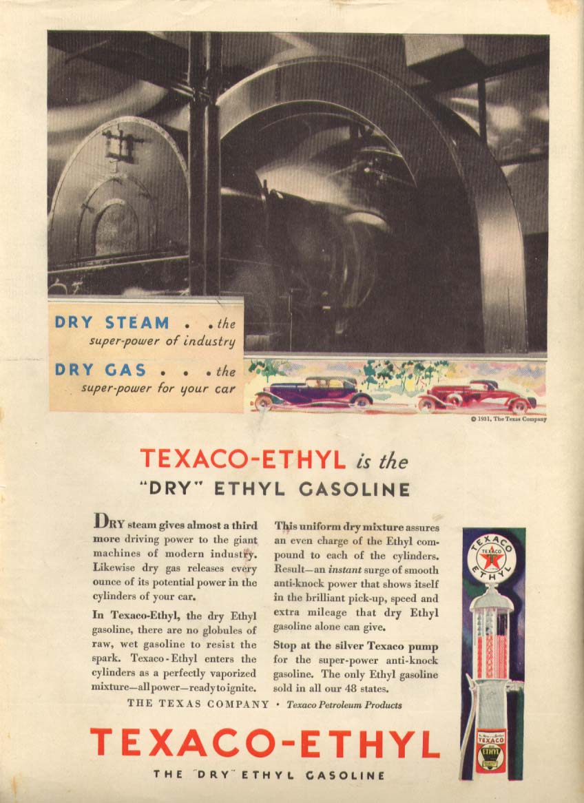 Image for Texaco-Ethyl Dry Steam Dry Gas ad 1931