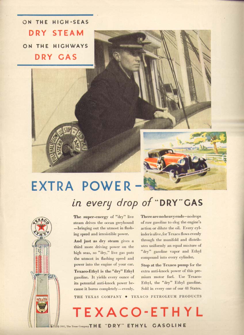 Image for Texaco Ethyl Extra Power in Dry Gas ad 1931