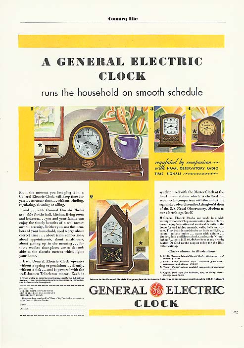 Image for General Electric clock runs the household ad 1931