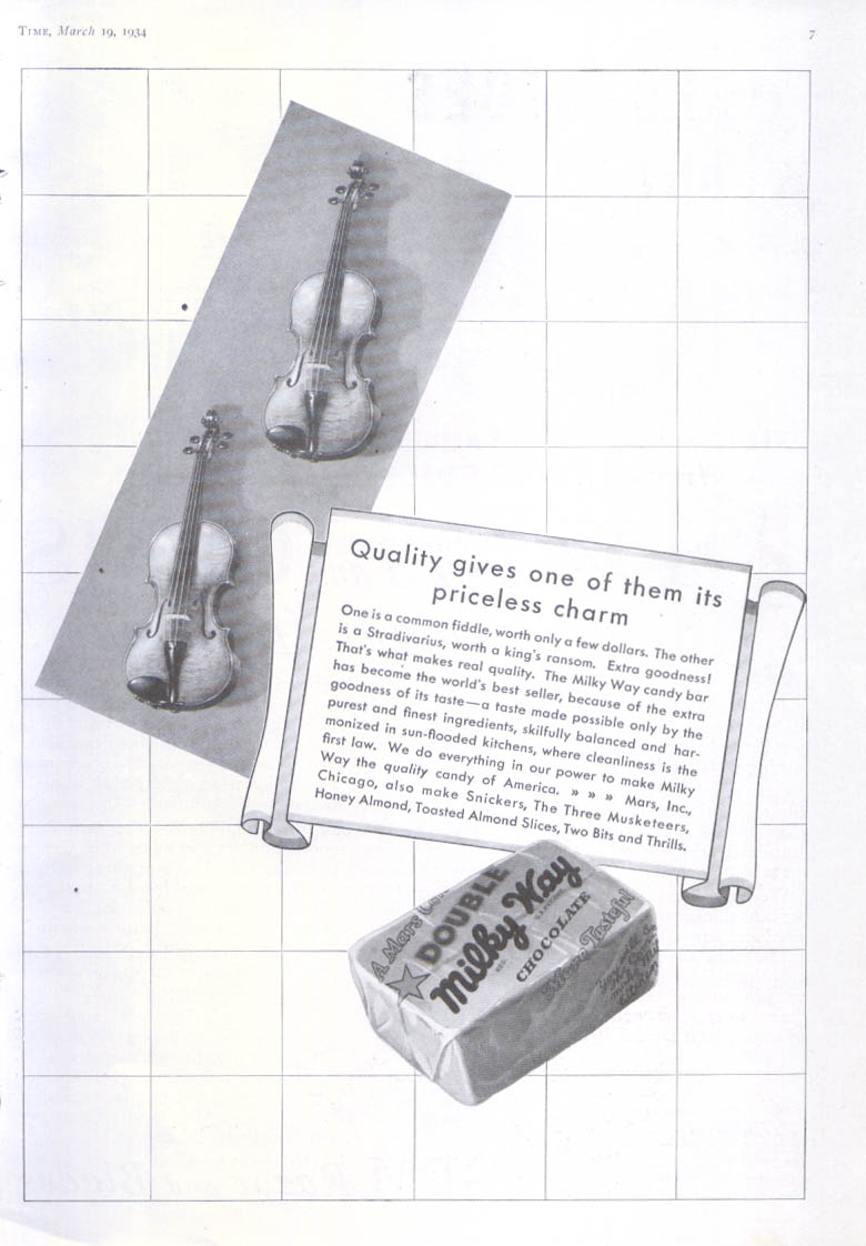 Image for Quality gives one priceless charm Milky Way ad 1934