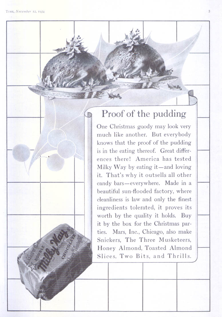 Image for Proof of the pudding Milky War candy bar ad 1934