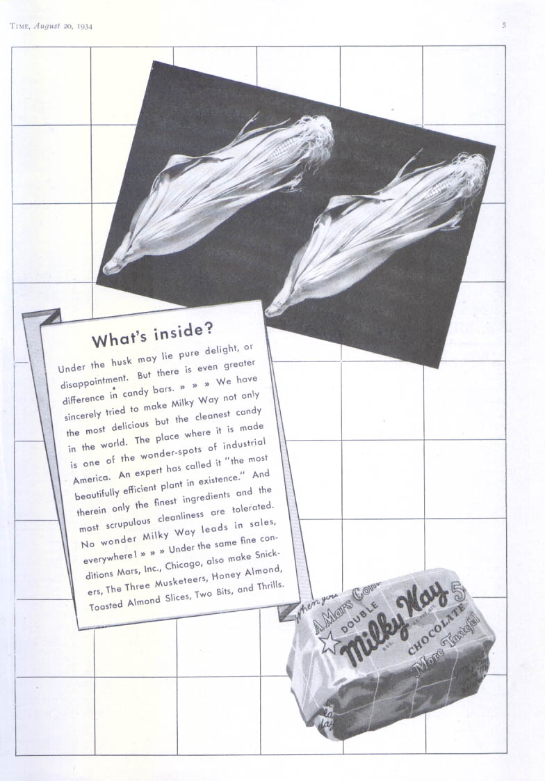 Image for What's inside? Milky Way candy bar ad 1934