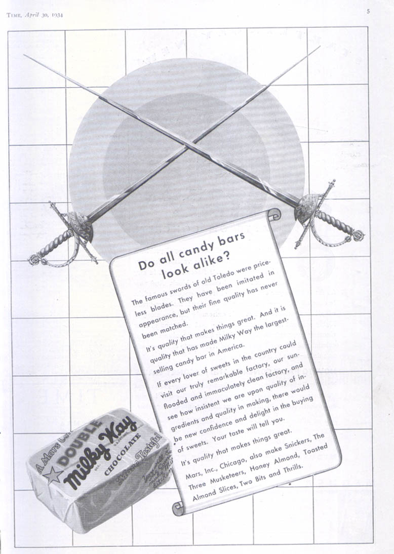 Image for Do all candy bars look alike? Milky Way ad 1934