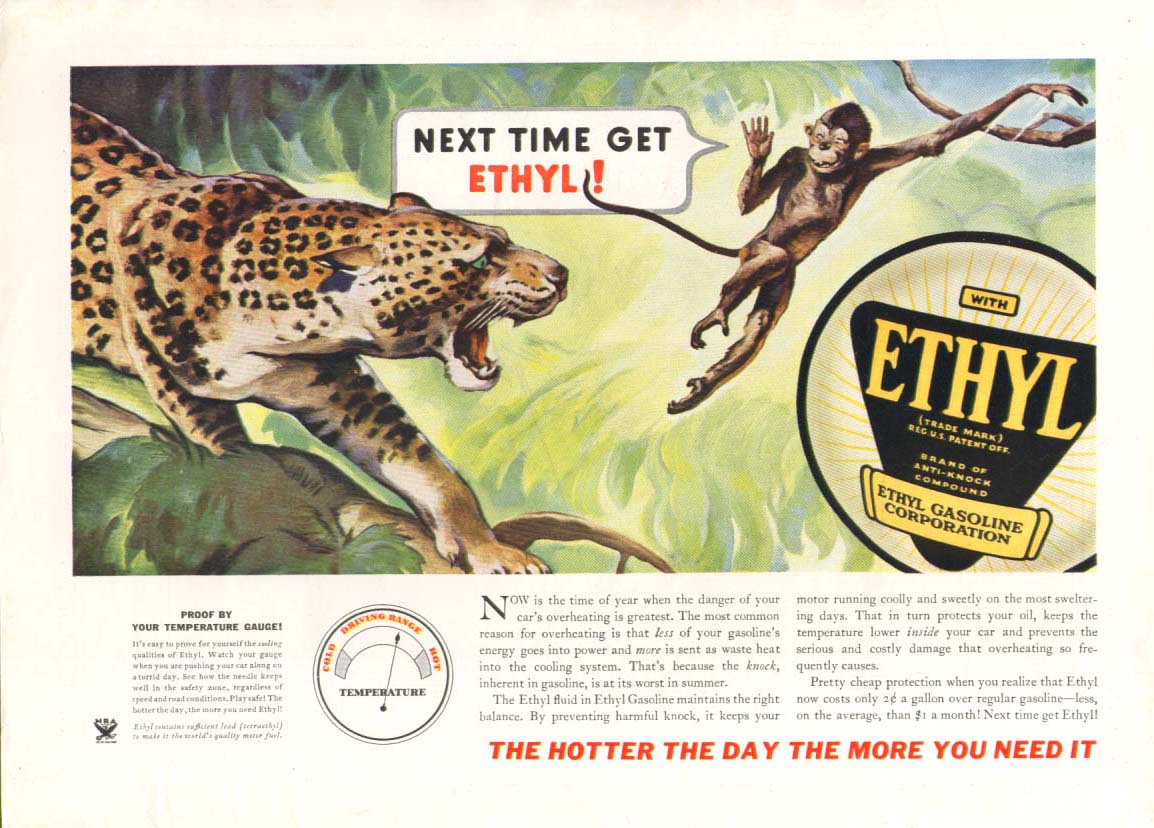 Image for Ethyl Gasoline Leopard and Monkey ad 1934