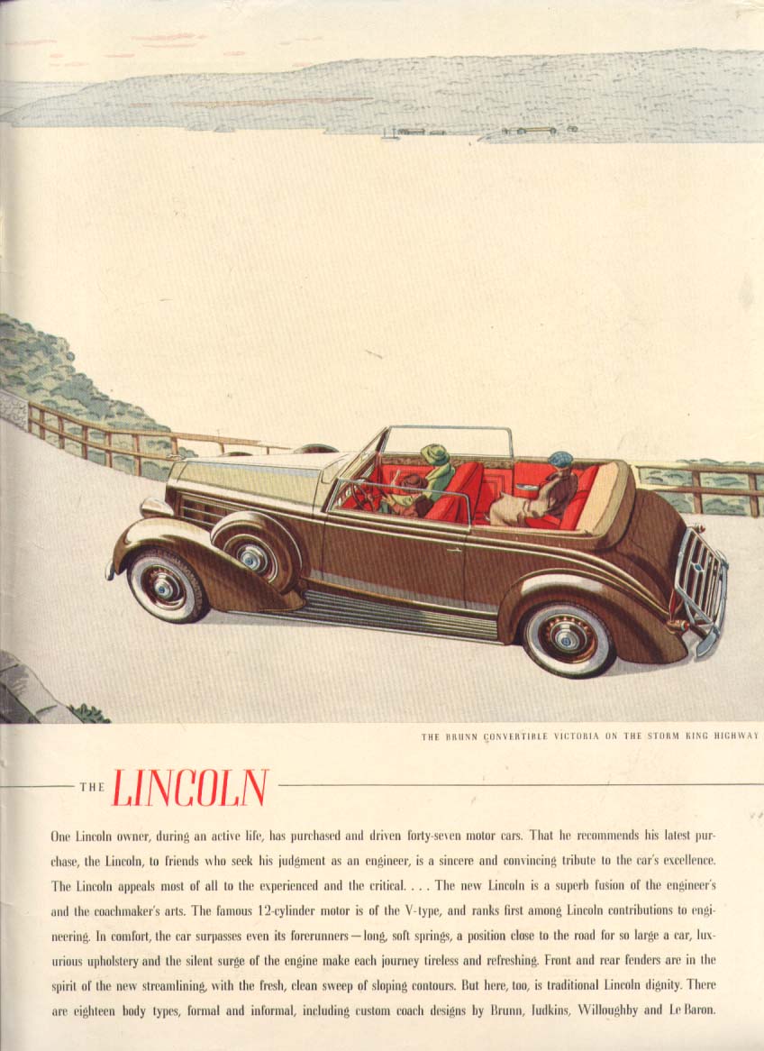Image for Lincoln Brunn Convertible Victoria Storm King ad 1936