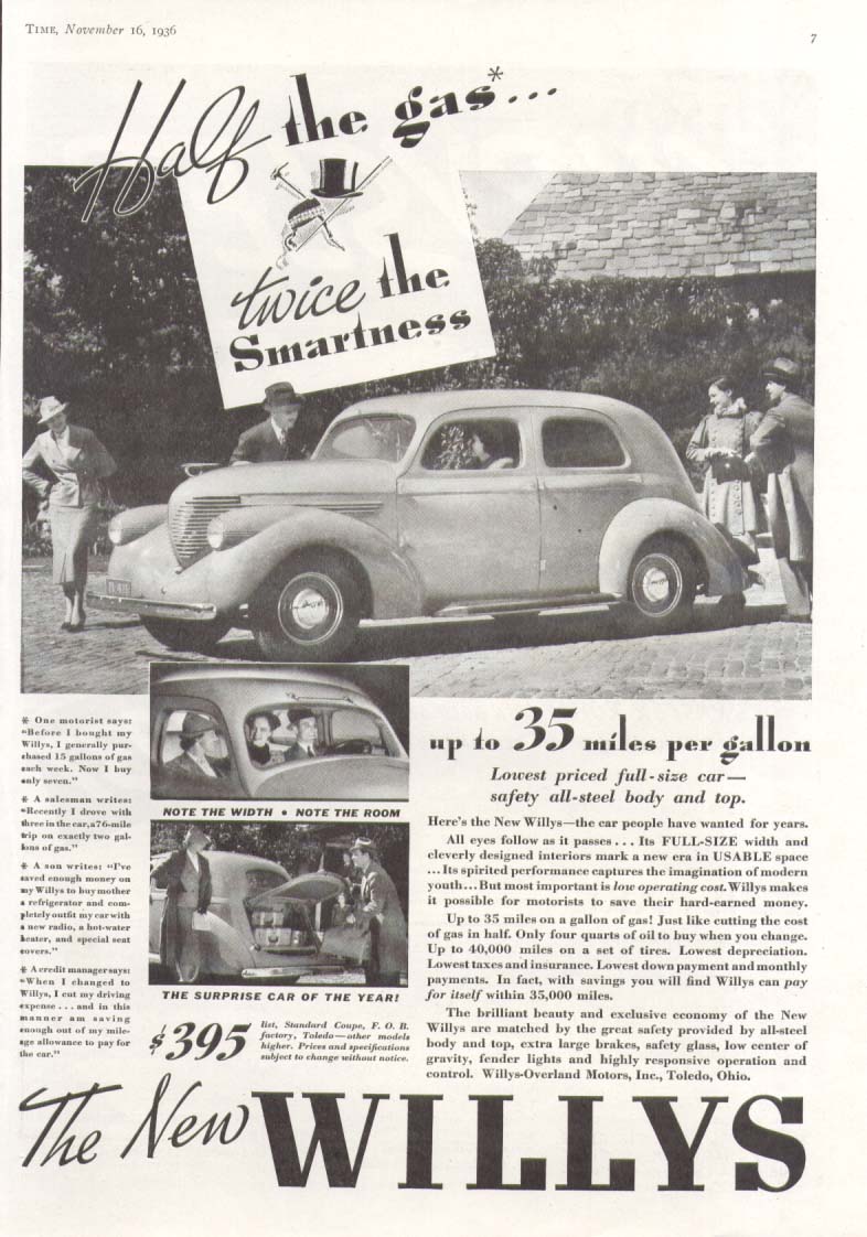 Image for Half the gas twice the smartness Willys ad 1937