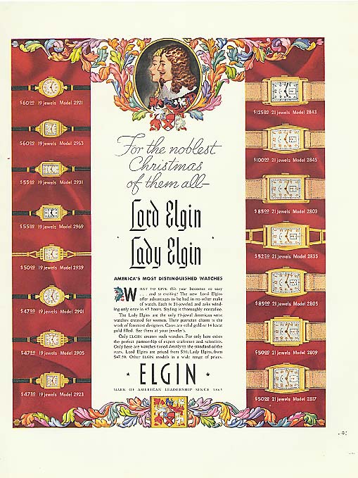 Image for Noblest Christmas Lord & Lady Elgin Watch ad 1937