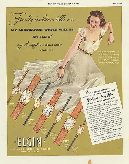 Image for Gwendolyn Wilder Wellesley '38 for Elgin Watch ad 1938