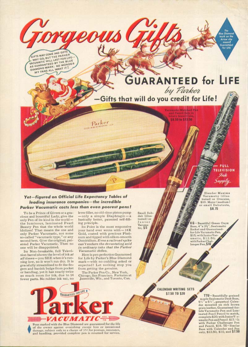 Image for Gorgeous Gifts Parker Vacumatic pen ad 1939 Xmas