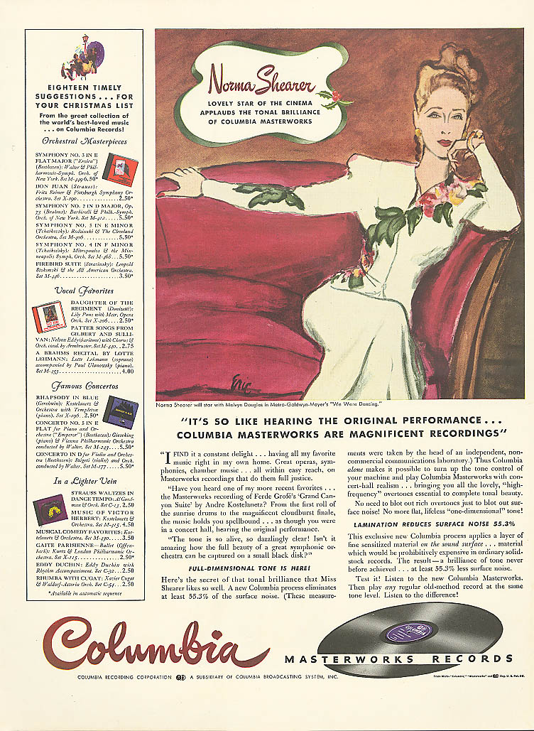Image for Norma Shearer for Columbia Masterworks Records ad 1941 Life
