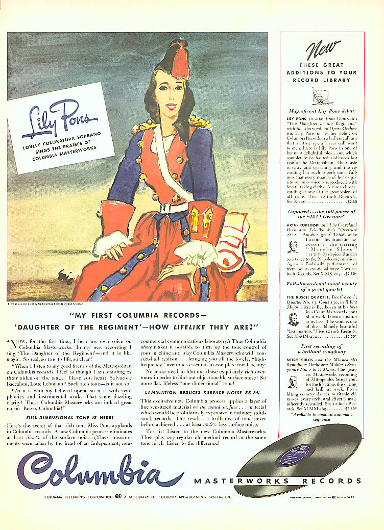 Image for Lily Pons for Columbia Masterworks Records ad 1941 Life