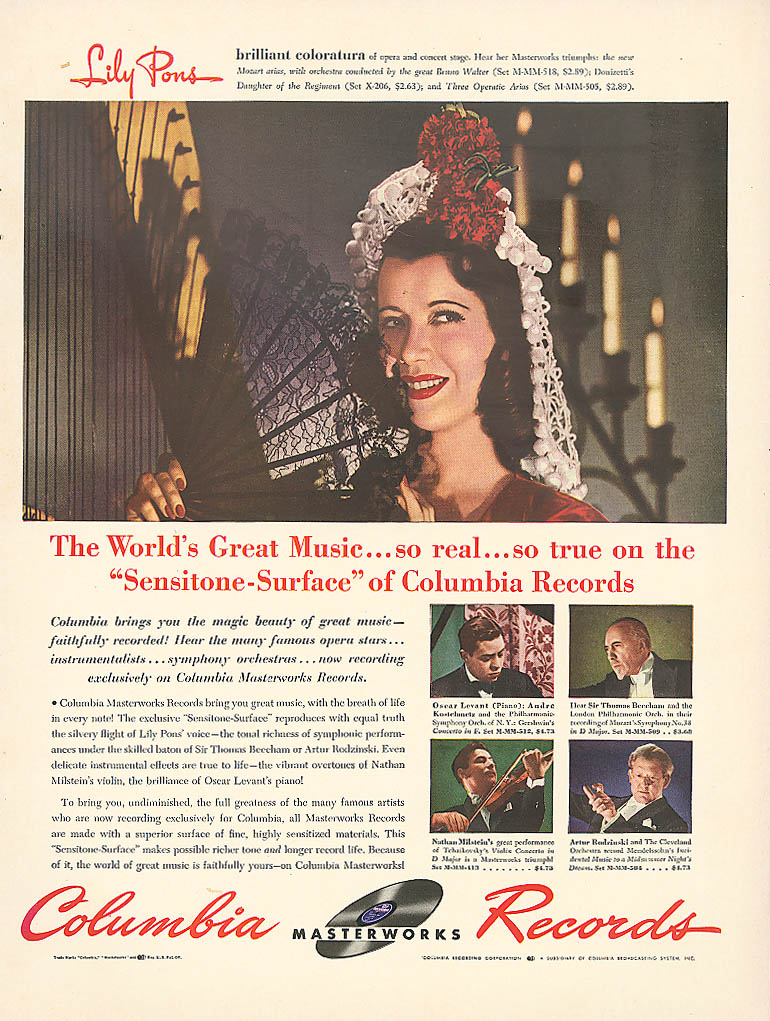 Image for Lily Pons for Columbia Masterworks Records ad 1942 Life