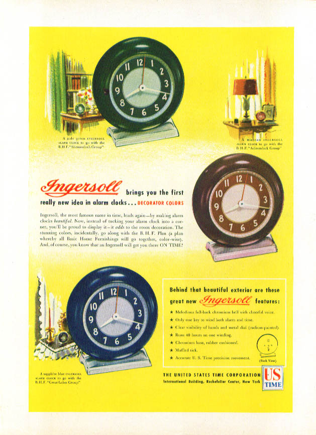 Image for Ingersoll Decorator Colors Alarm Clock ad 1946 U S Time