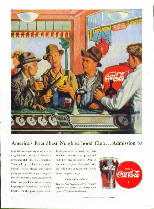 Image for America's Friendliest Neighborhood Club - Admission 5c Coca-Cola ad 1946