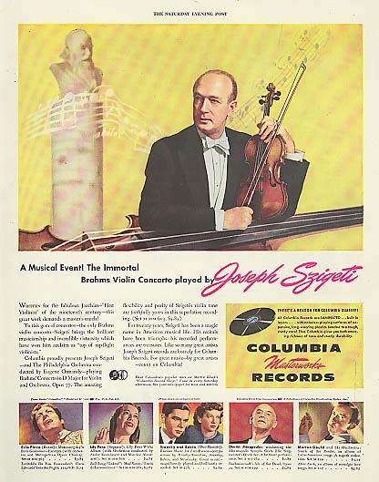 Image for Violinist Joseph Szigeti for Columbia Masterworks Records ad 1946