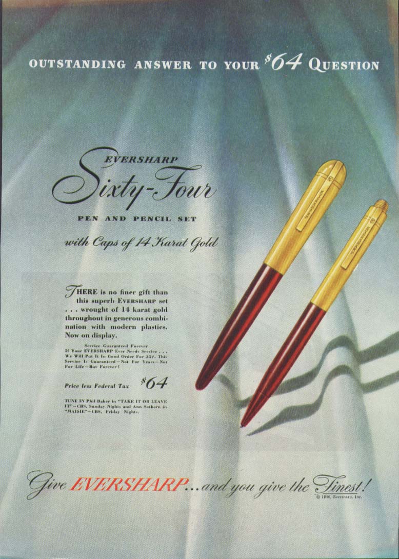 Image for Outstanding answer Eversharp 64 Pen & Pencil ad 1946