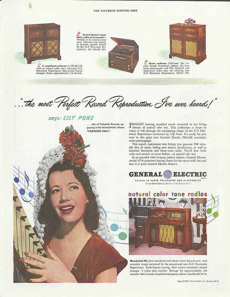Image for Lily Pons for General Electric Radios ad 1947