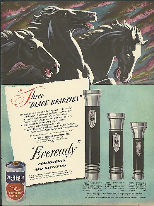 Image for Three black beauties Eveready Flashlight ad 1948