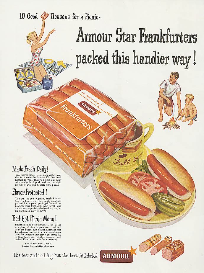 Image for Armour Star Frankfurters picnic packed ad 1948