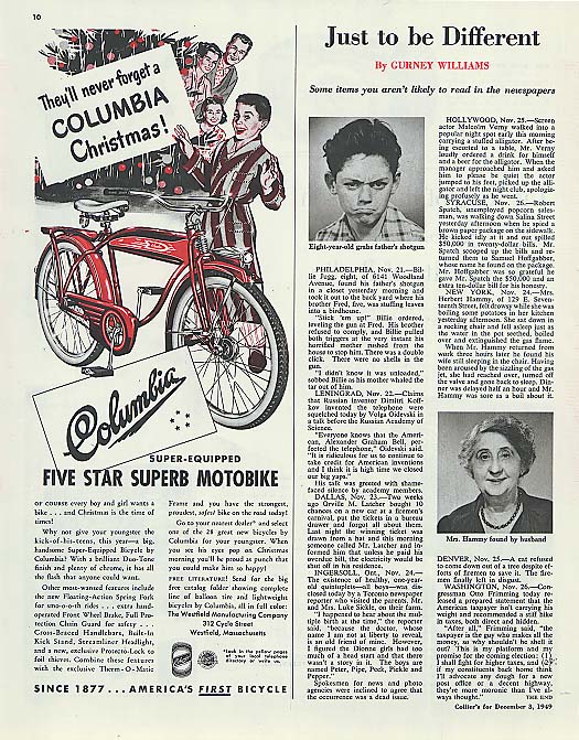 Image for Columbia Motobike for Christmas bicycle ad 1949
