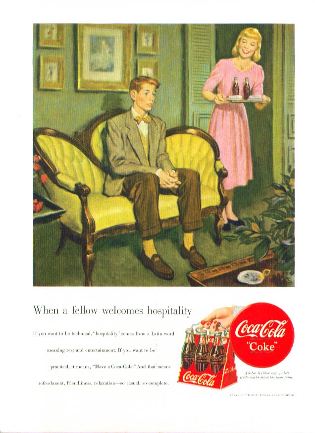 Image for When a fellow welcomes hospitality Coca-Cola ad 1949