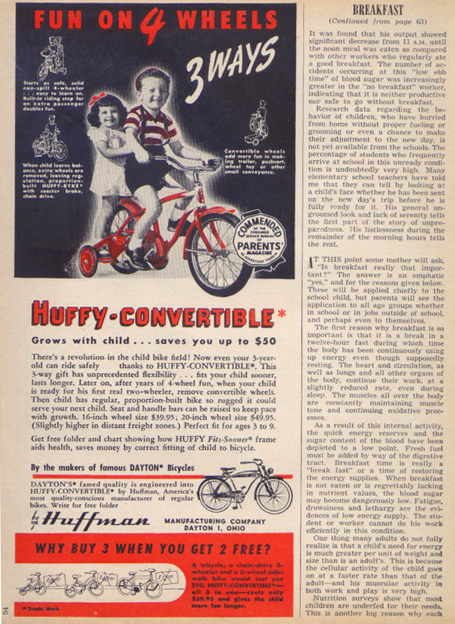 Image for Huffy-Convertible training wheel bicycle ad 1950