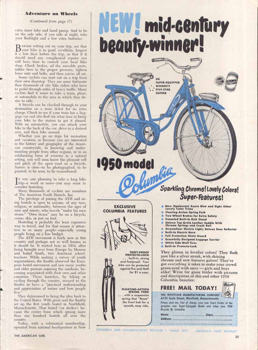 Image for Columbia Bicycle mid-century beauty-winner ad 1950