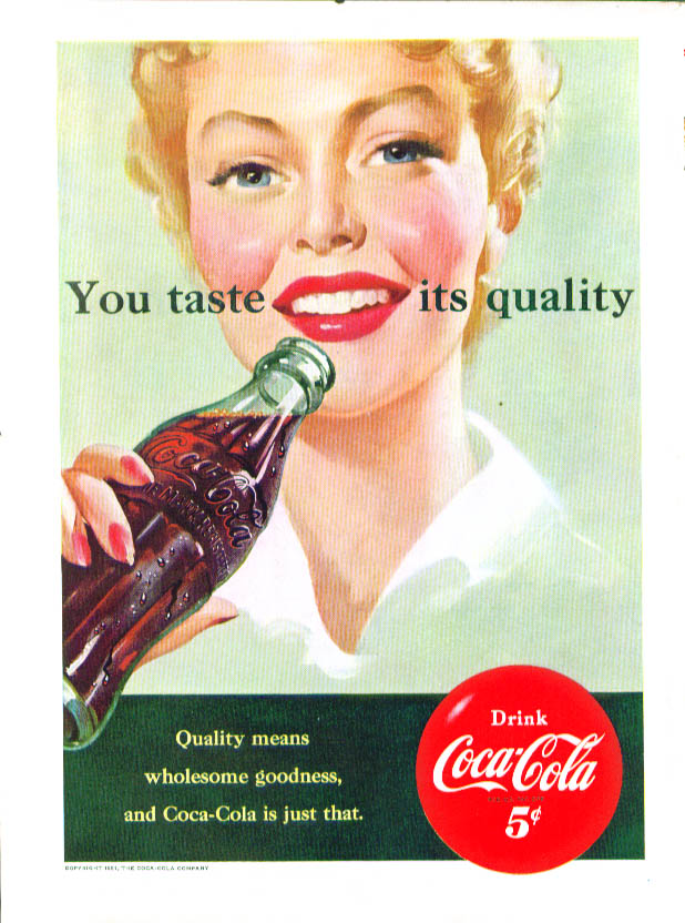 Image for You taste its quality Coca-Cola ad 1951 blonde girl