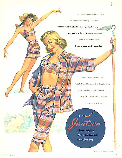 Image for Pueblo Plaids Pete Hawley Jantzen pin-up ad 1951