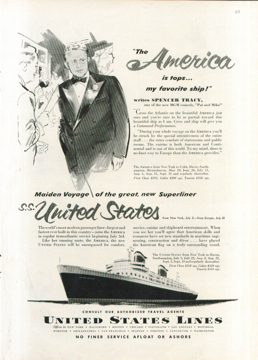 Image for Spencer Tracy S S America & United States ad 1952