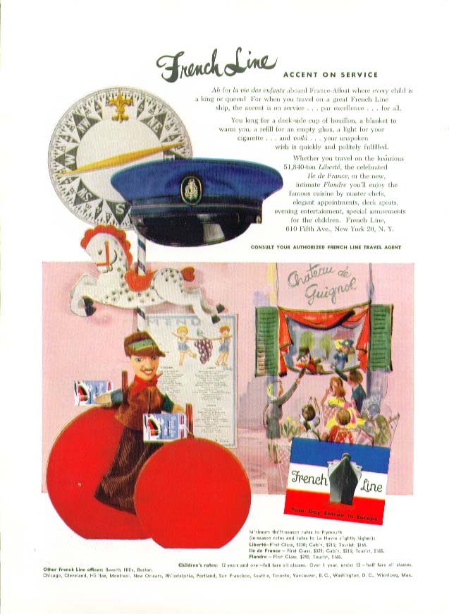 Image for French Line Accent on Service Ah for la ve des enfants ad 1953