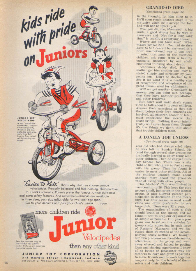 Image for Ride With Pride Junior Velocipede tricycle ad 1953