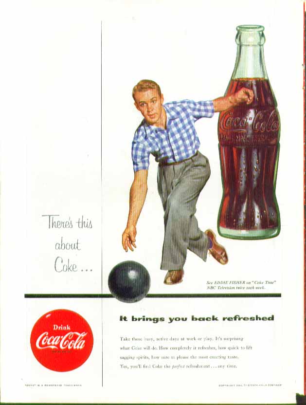Image for There's this about Coke - It brings you back Coca-Cola ad 1954 man bowling