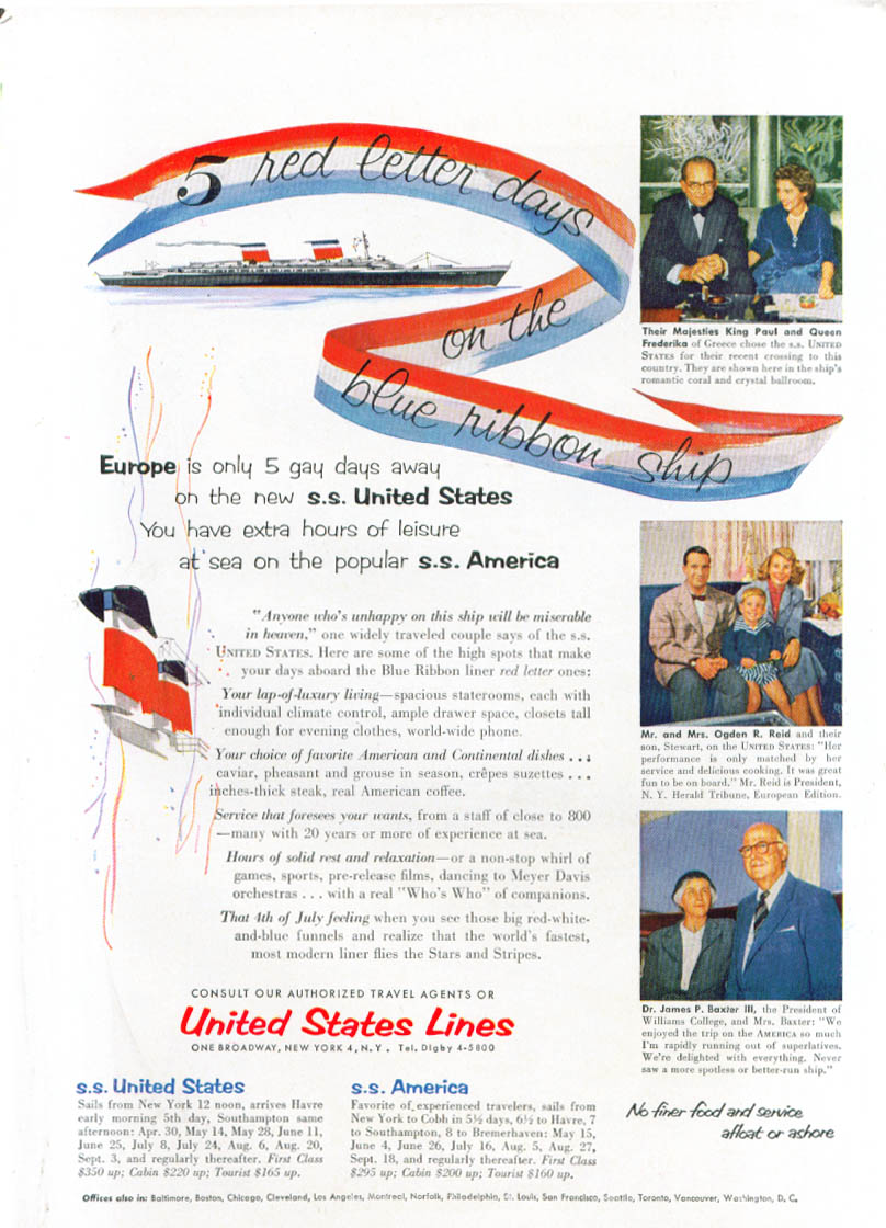 Image for 5 red letter days on S S United States ad 1954