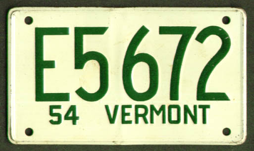 Image for Vermont Wheaties cereal License Plate 1954