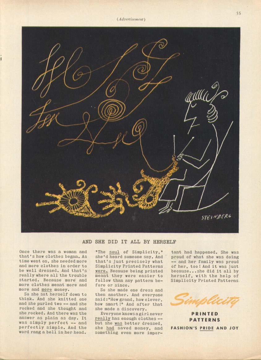 Image for Knitting granny in rocker Simplicity ad 1955 Steinberg
