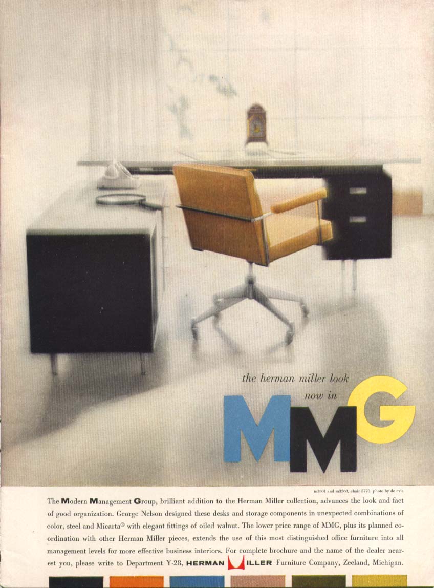 Image for George Nelson desk & chair set Herman Miller ad 1958