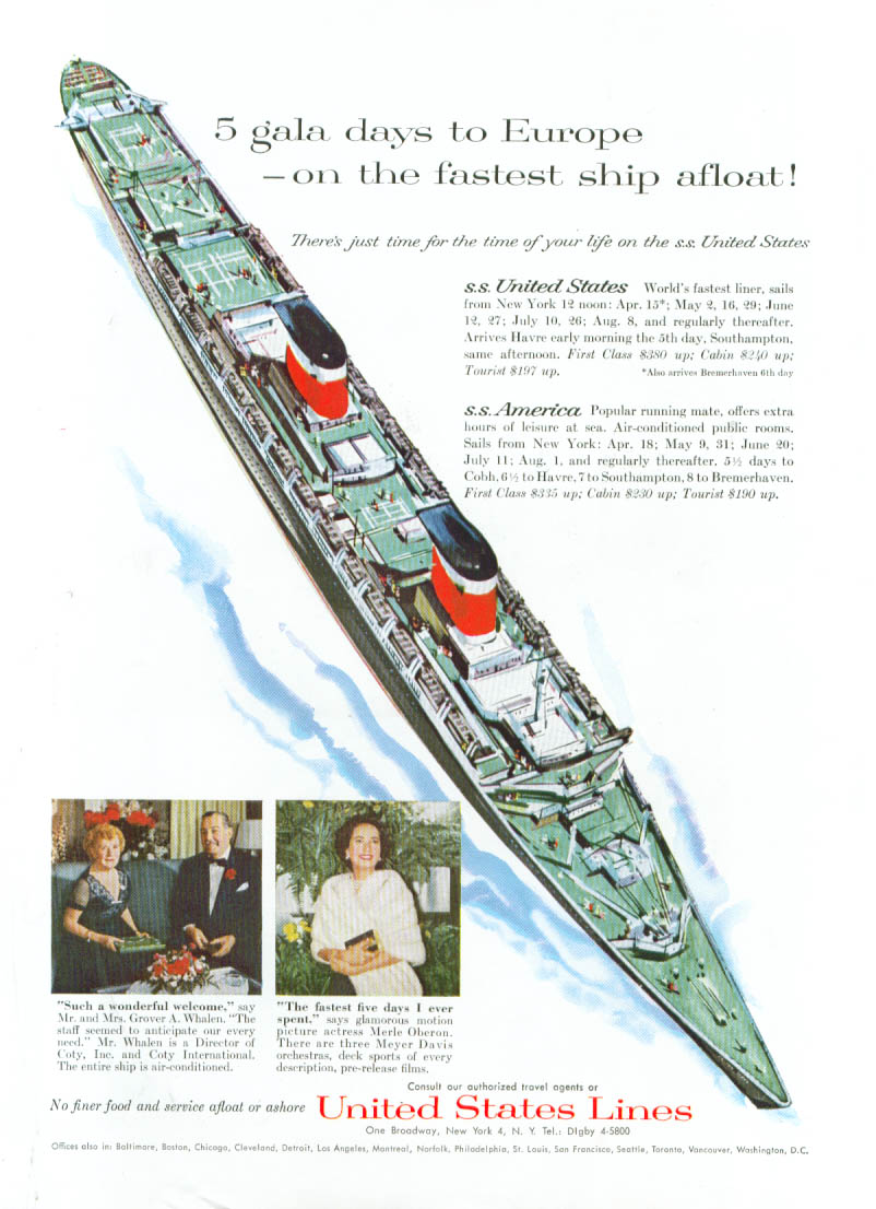 Image for 5 gala days to Europe S S United States ad 1958 T