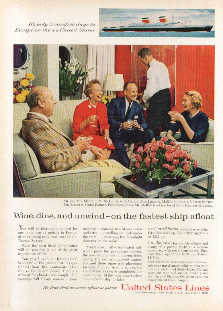 Image for Wine dine & unwind on fastest S S United States ad 1960