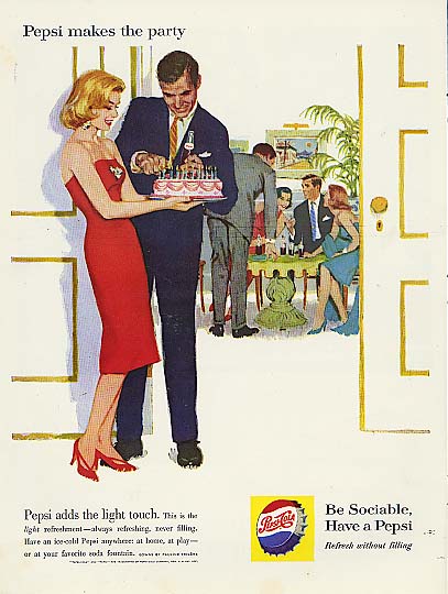 Image for Pepsi-Cola makes the party birthday cake blonde strapless dress ad 1960