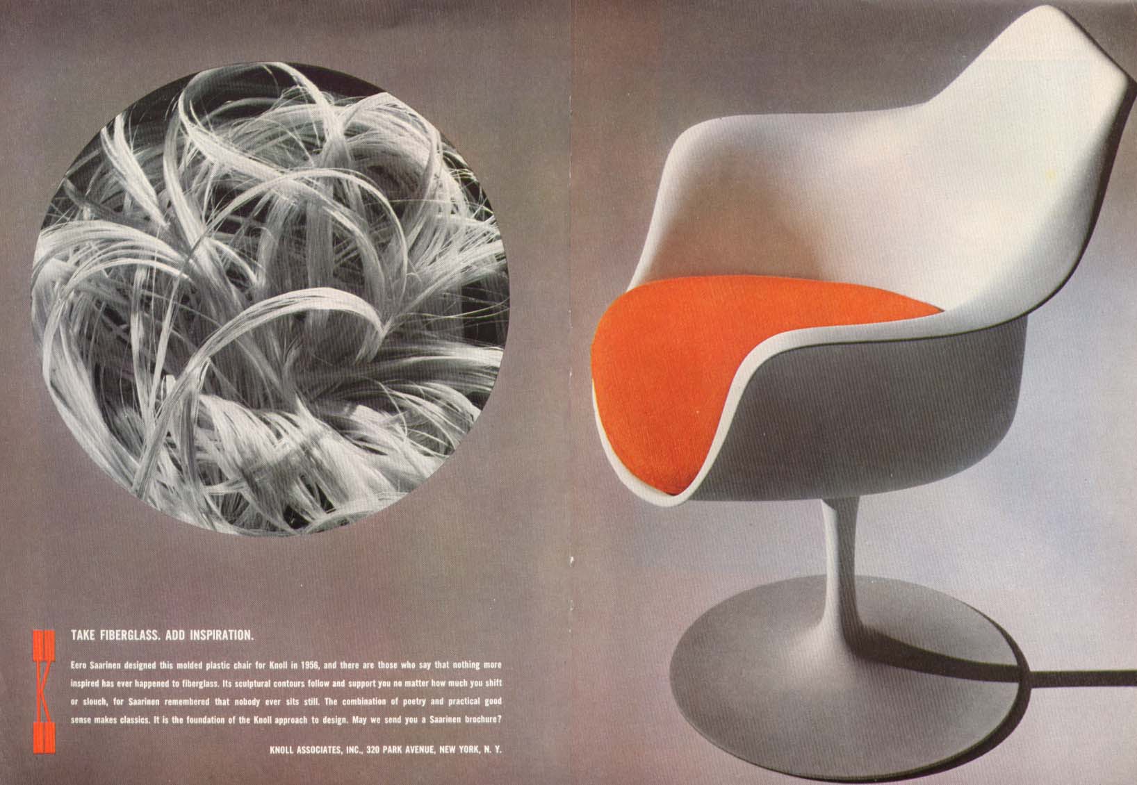 Image for Fiberglas Inspiration Eero Saaranen chair Knoll ad 1964