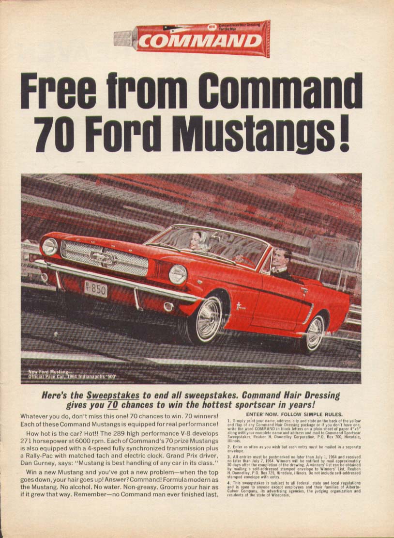 Image for Command Hair Dressing Mustang convertible ad 1964