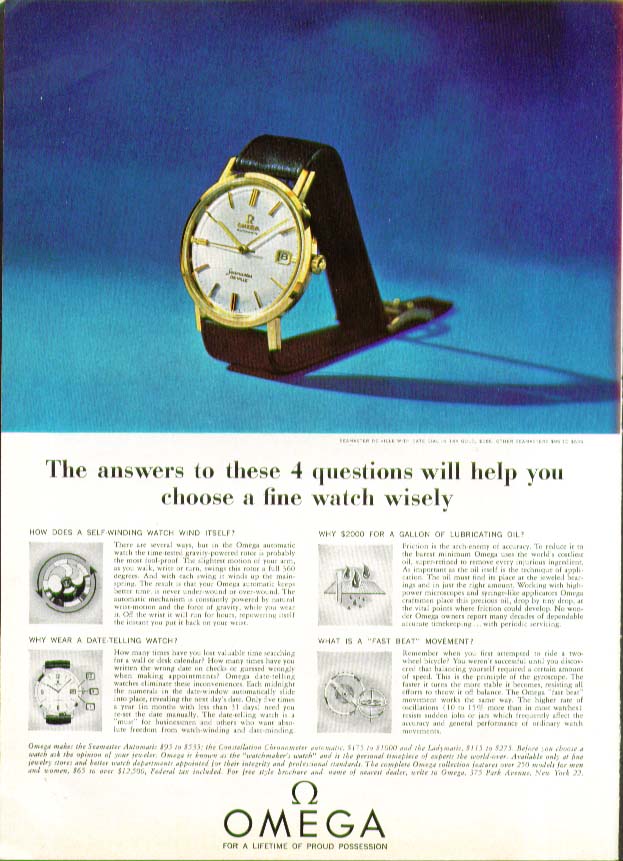Image for Answer these 4 questions choose Omega Watch ad 1964
