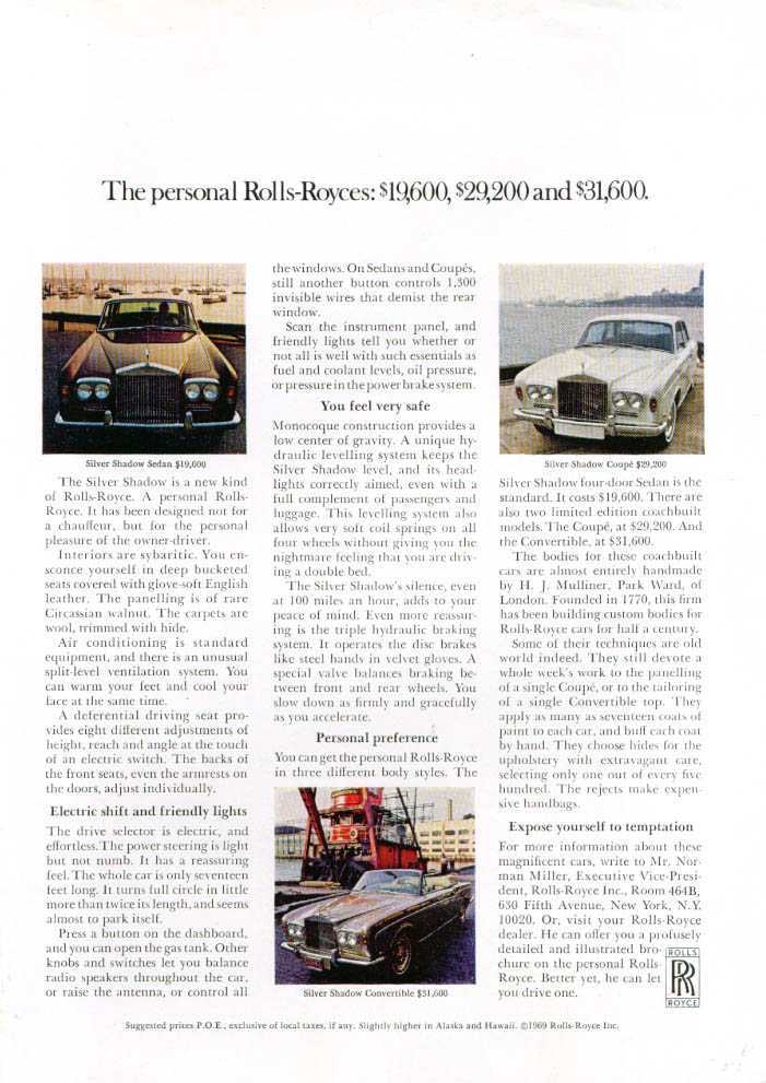Image for Personal Rolls-Royces $19,600 $29,200 $31,600 ad 1969 1 page