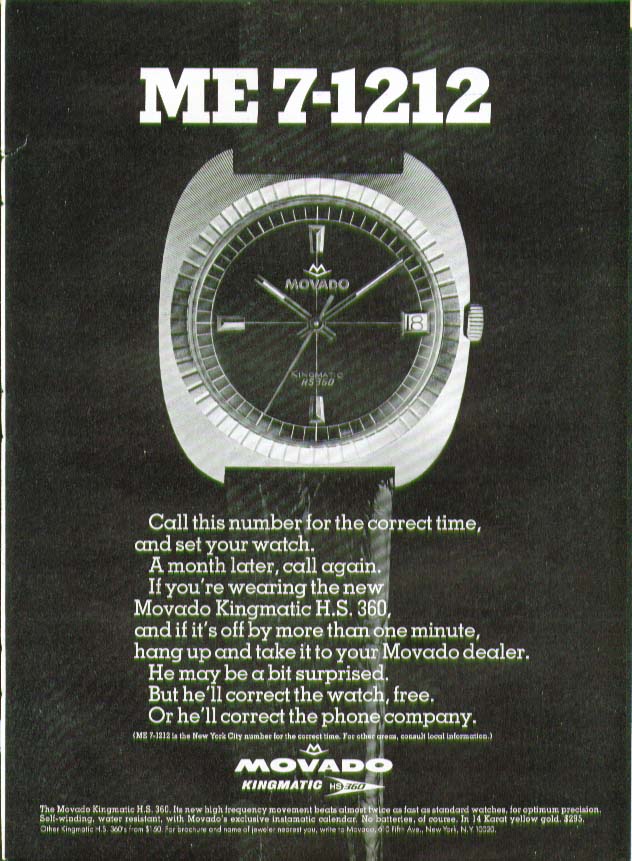 Image for ME-7-1212 for the time Movado Kingmatic Watch ad 1969