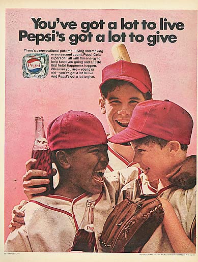 Image for You've got a lot to live Pepsi-Cola ad 1970 Negro & white boy baseball players