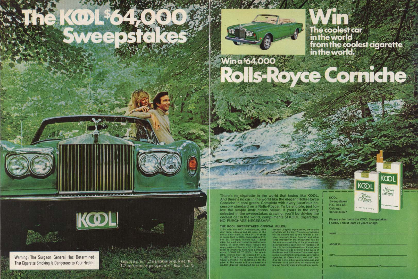 Image for The KOOL $64,000 Sweepstakes Rolls-Royce ad 1975